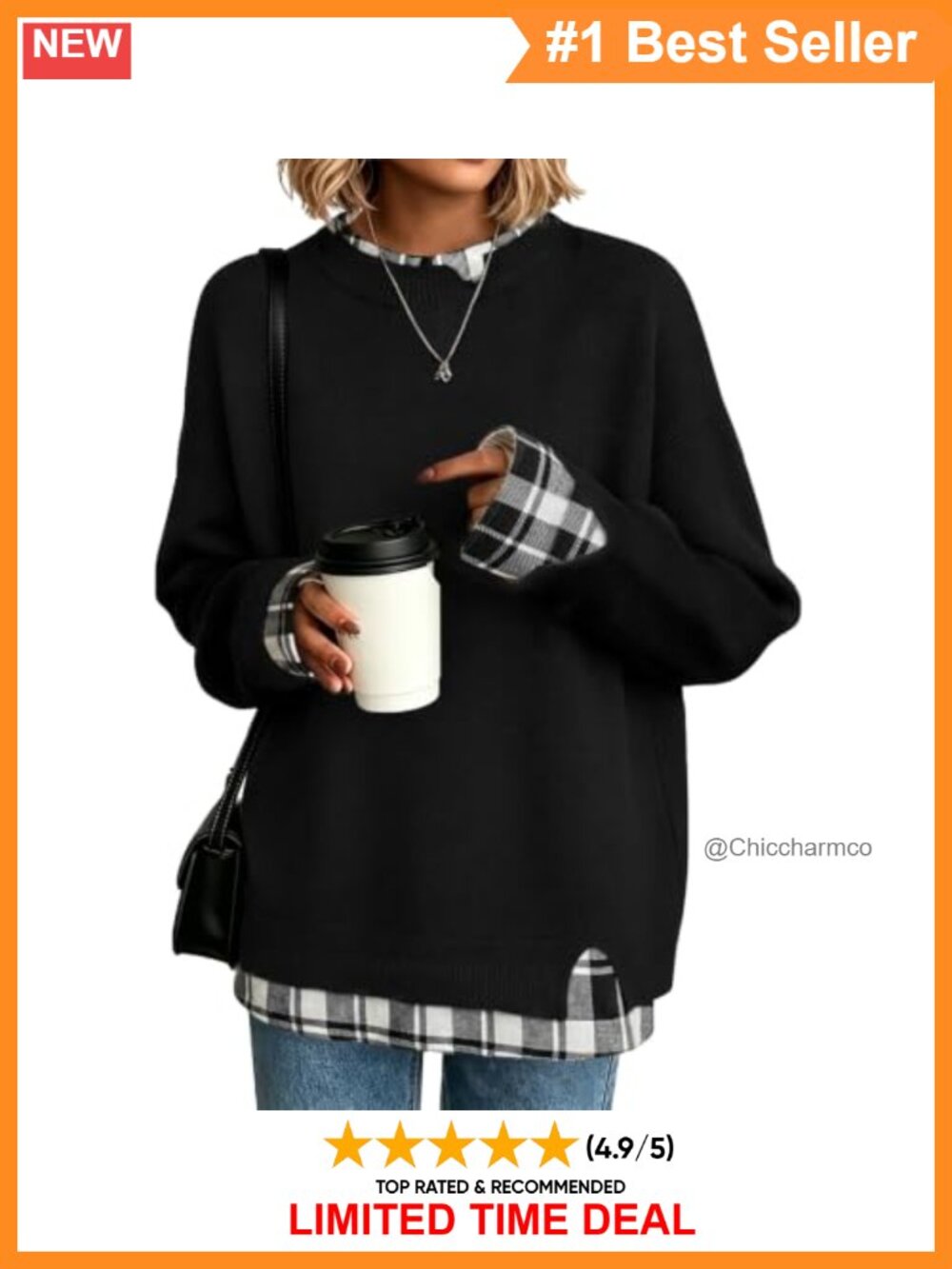 Oversized Knit Sweater Women Long Sleeve Crew Neck Pullover Cozy Fall Winter